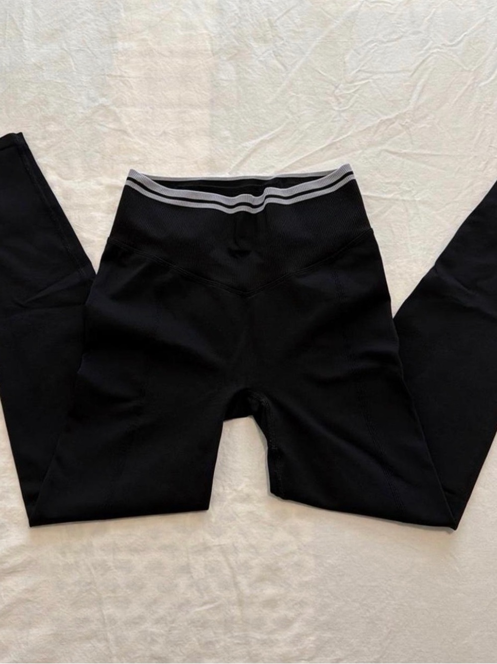 PINK Victoria's Secret Black Leggings with Gray Striped Waistband
